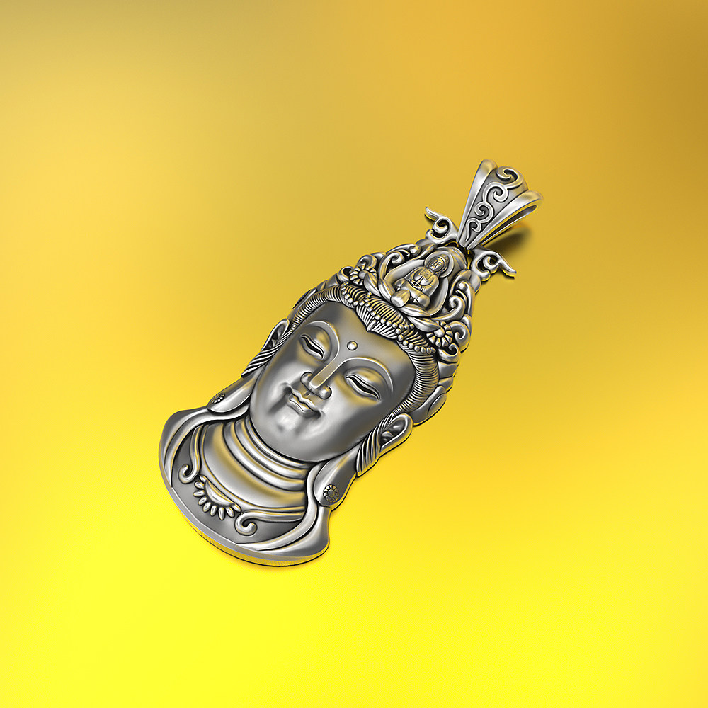 s925泰银佛头吊坠项链男潮如来佛祖纯银挂坠佛像观音男女守护神