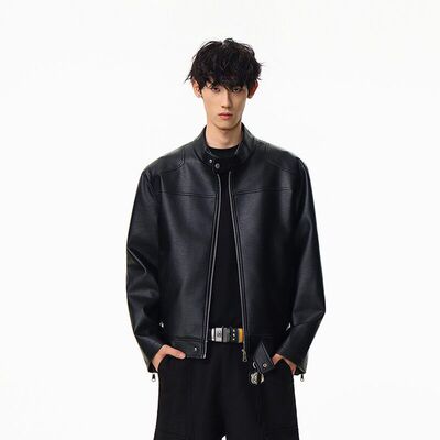 美式复古机车皮衣夹克男高级感痞帅飞行夹克潮牌cleanfit立领外套