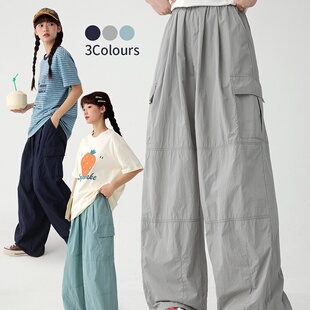 初中生女裤子夏新款灰色轻薄青少年工装裤大童直筒透气休闲运动裤