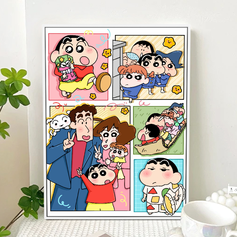 蜡笔小新分镜数字油画diy手绘填色卡通大家族丙烯画客厅装饰挂画图片