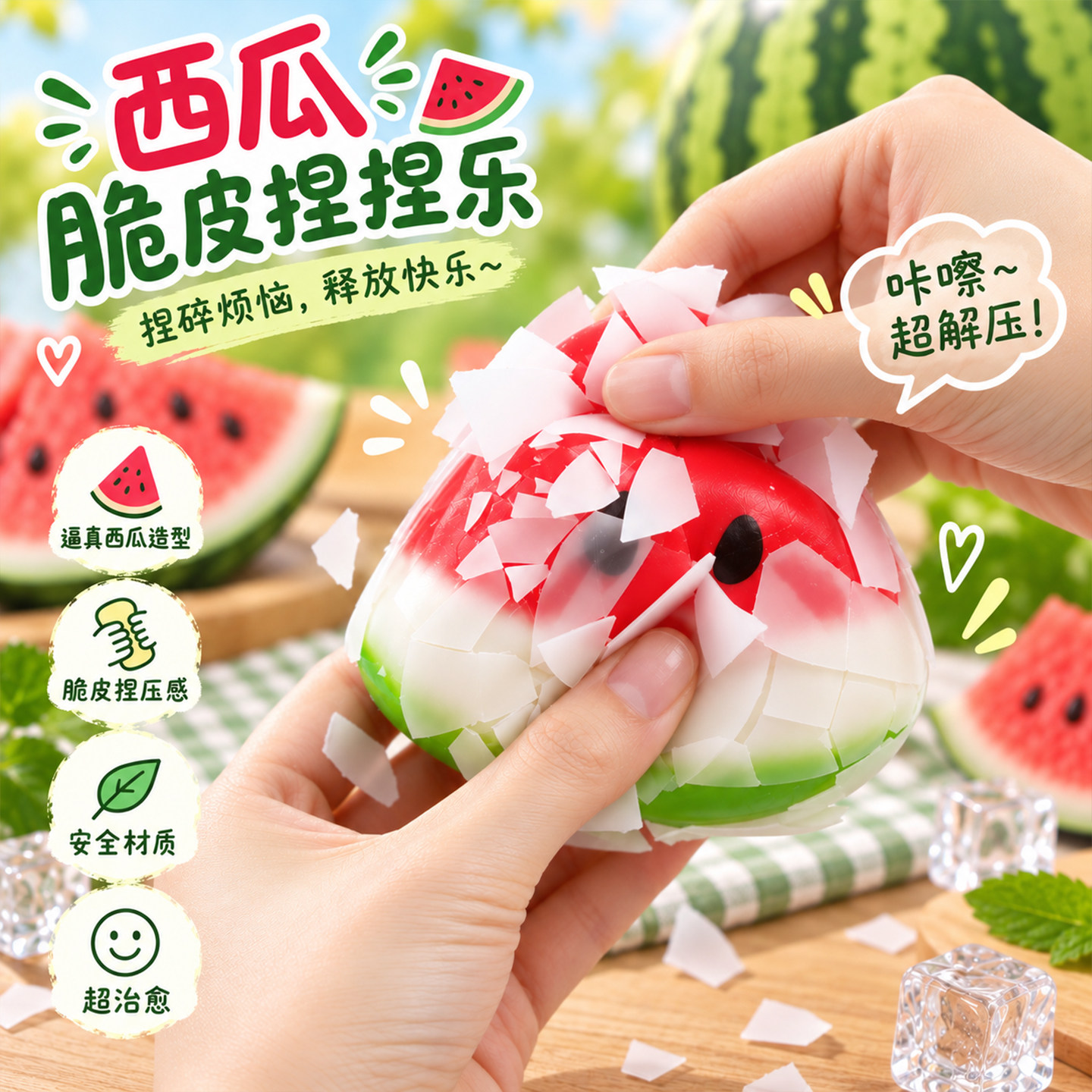 慢回弹西瓜造型脆皮捏捏乐解压玩具2026网红爆款减压神器创意礼物