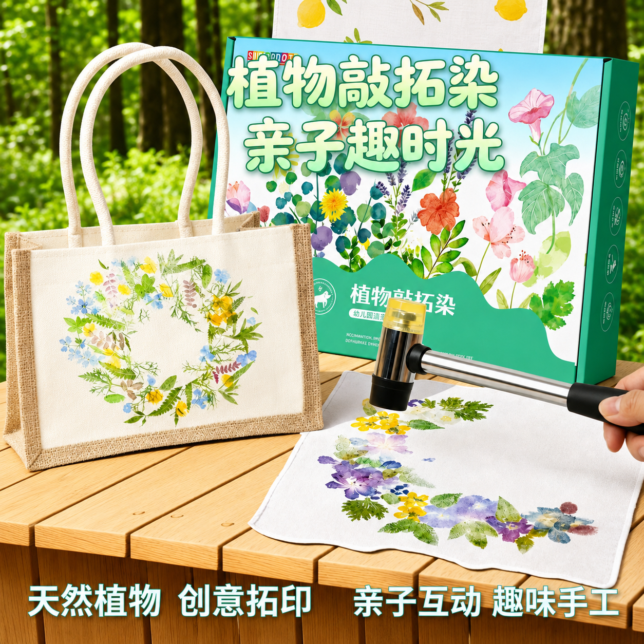 非遗diy植物敲拓染幼儿园美术手工帆布包制作材料包树叶书签拓印 - 实物图