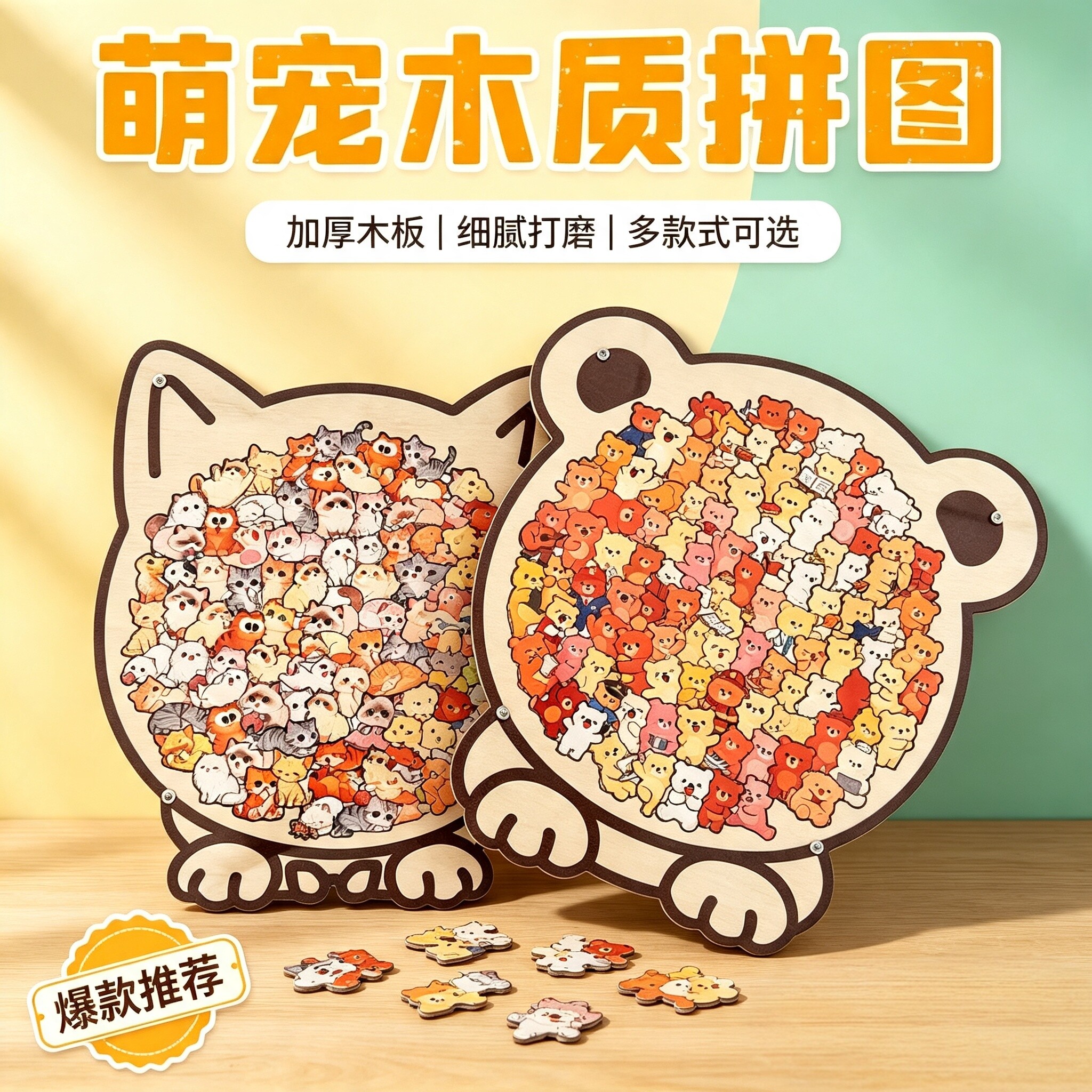 木制拼图可爱卡通猫猫形状图片