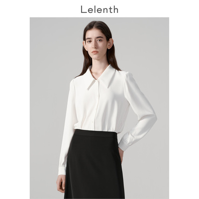 Lelenth 白色雪纺长袖衬衫女士秋季通勤职业面试穿搭上衣正装衬衣