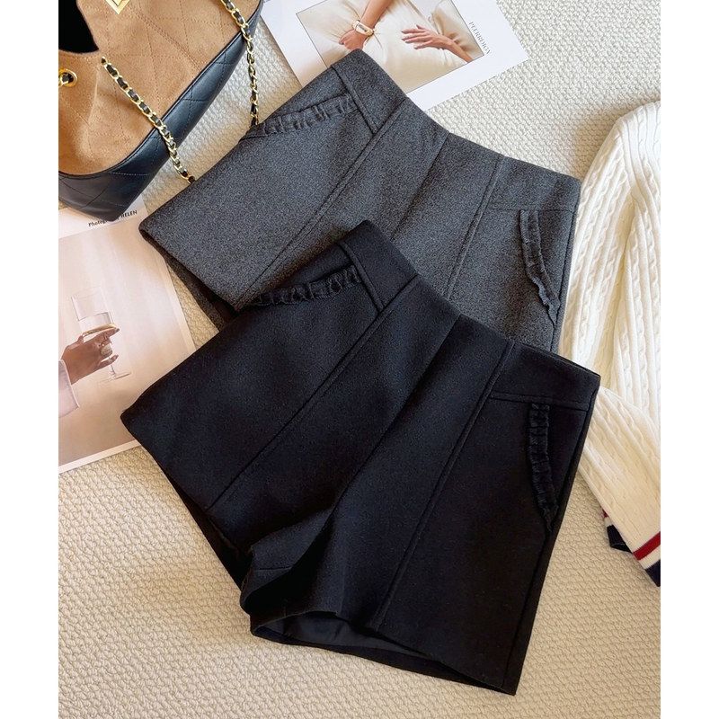 秋冬高腰显瘦A字阔腿毛呢短裤