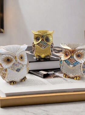 复古轻奢猫头鹰摆件动物树脂工艺品雕像家居客厅桌面展厅玄关装饰