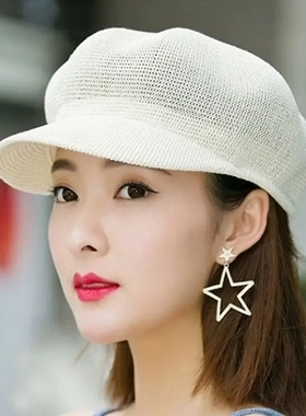 帽子女夏季韩版潮草帽显脸小鸭舌帽防晒遮阳八角帽时尚洋气贝雷帽