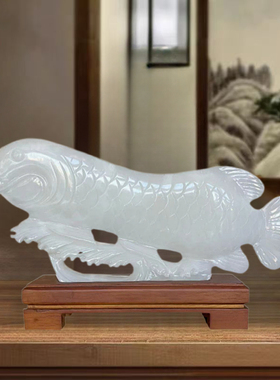 招财玉石金龙鱼手工雕刻