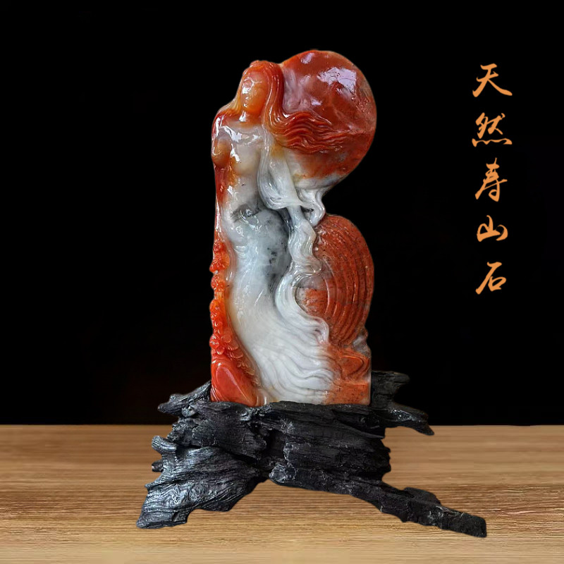 天然寿山石摆件手工雕刻山水人物招财客厅玄关乔迁开业送礼装饰品