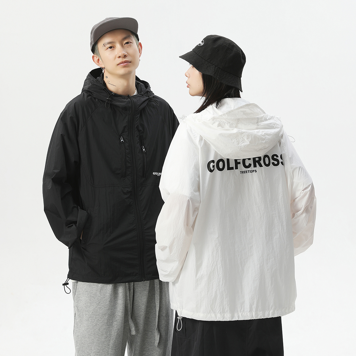 GOLFCROSS春秋基础款轻薄速干连帽外套多口袋宽松休闲户外夹克