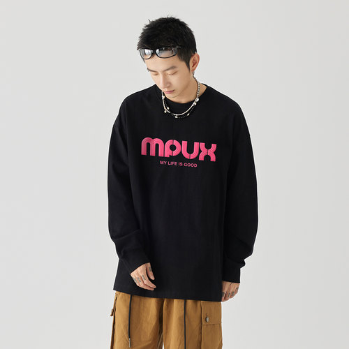 GOLFCROSSX MPUX 联名立体发泡字母印花长袖T恤纯棉圆领套头上衣