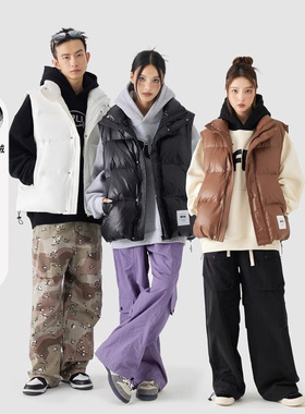 MPUX联名90%白鸭绒纯色简约防寒保暖立领羽绒服男情侣宽松马甲