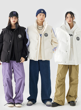 MPUX联名简约纯色字母贴标棉马甲男女同款休闲立领加厚潮棉服外套