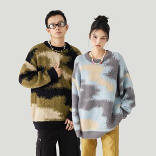 MPUX撞色晕染圆领套头针织衫冬季软糯舒适保暖打底毛衣男女同款潮