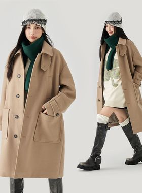 MPUX纯色单排扣中长款风衣潮牌冬季防寒保暖大口袋毛呢大衣外套