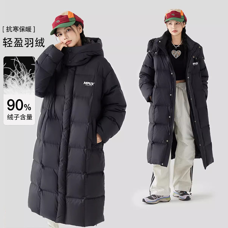 MPUX长款连帽90白鸭绒羽绒服