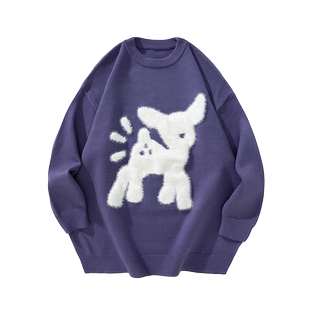 【明星同款】MPUX联名小鹿仿水貂毛毛衣男女款冬季宽松情侣装冬装