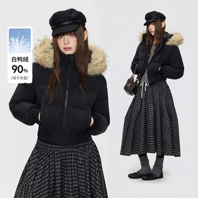 GOLFCROSS大毛领修身短款羽绒服