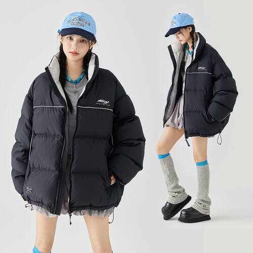 MPUX9基础款90白鸭绒简约字母印花加厚立领羽绒服冬季面包服男女