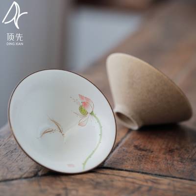 手绘陶瓷个人专用茶杯 定窑陶泥品茗杯功夫茶具杯粗陶普洱杯单杯