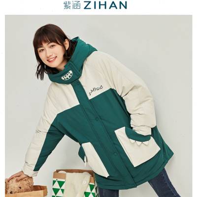 紫涵冬季短款羽绒服小怪兽连帽棉服可爱上衣森女系外套保暖加厚潮