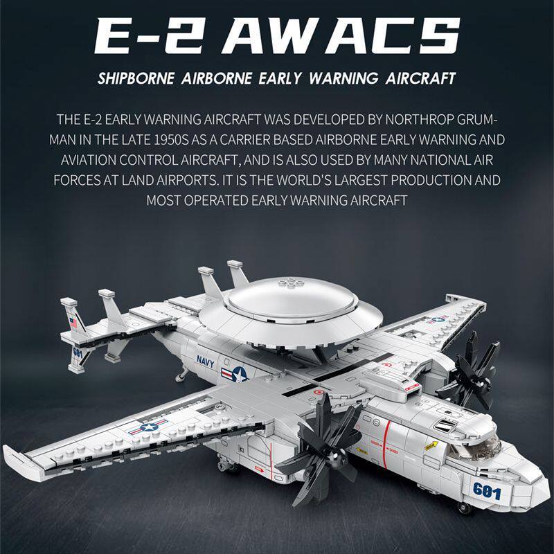 Reobrix臻砖33029美国E2空中预警机军事战斗机拼装积木玩具礼物
