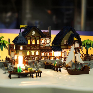 杰星街景建筑中世纪港口拼装房子小颗粒积木模型儿童益智玩具礼物