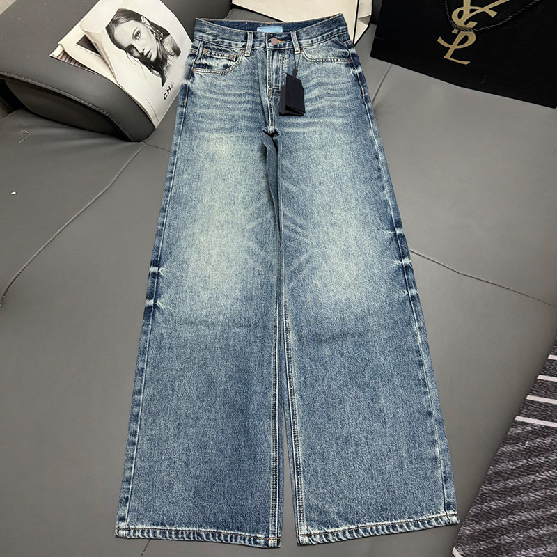 25新款欧货潮牌爱心复古高腰直筒牛仔裤女做旧水洗百搭阔腿长裤女
