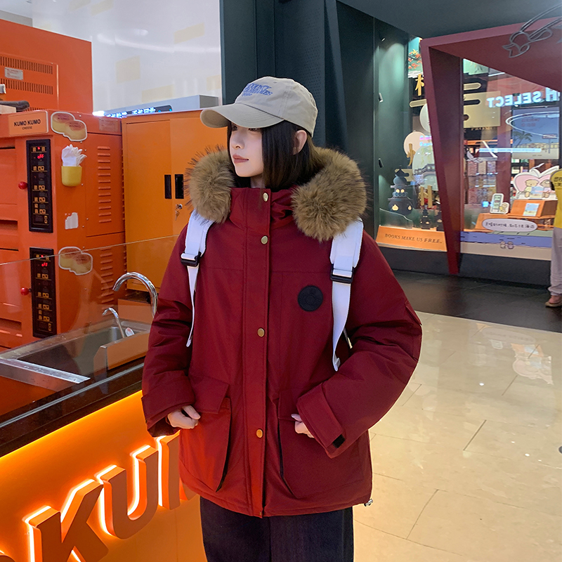 实拍2025冬季新款工装棉服短款连帽加厚保暖男女同款派克服外套