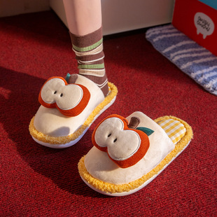 苹果棉拖鞋女秋冬季新款情侣室内居家保暖防滑卡通毛毛绒棉拖鞋女