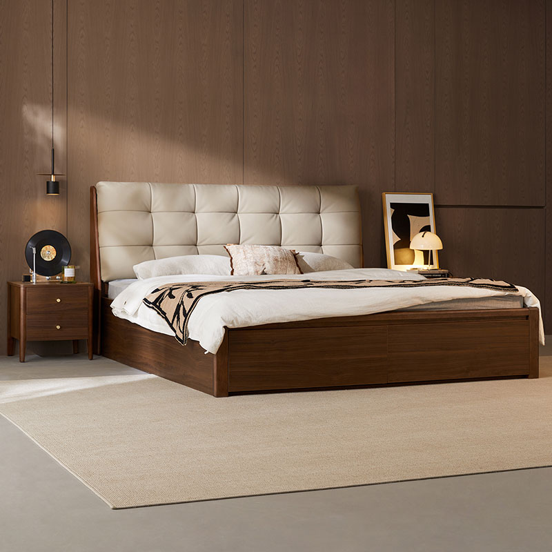 林氏家居真皮储物床实木排骨架