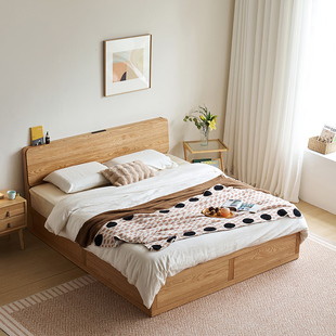 林氏家居北欧简约卧室全实木床落地储物高箱体双人床家具林氏木业