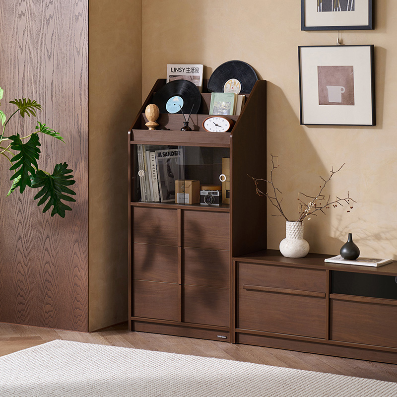 林氏家居中古风骨骼线展示柜书柜