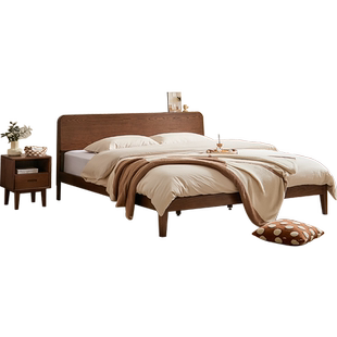 林氏家居胡桃色全实木大板床排骨架床架橡木主卧双人大床政府补贴