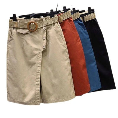 高腰休闲型显瘦裙裤五分裤