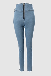 denim blue leggings女士蓝色修身 牛仔翻边紧身裤 cuffed Women