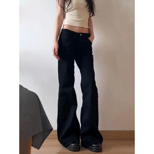 大码美式辣妹低腰微喇牛仔裤女