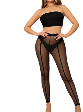 网纱性感高腰透气九分裤   Tulle sexy high-waisted capri pants