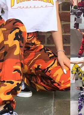 Camo printed high-waisted overalls女士迷彩印花高腰休闲工装裤