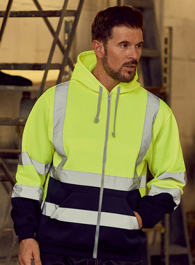 Reflective strip hooded zipper jacket 反光条拼色连帽拉链外套