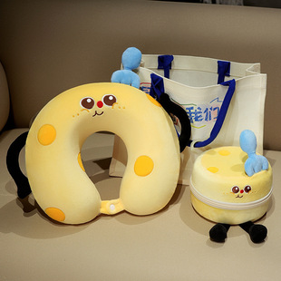 可爱奶酪u型枕记忆棉U型枕车载护颈枕亚马孙飞机枕方便携带