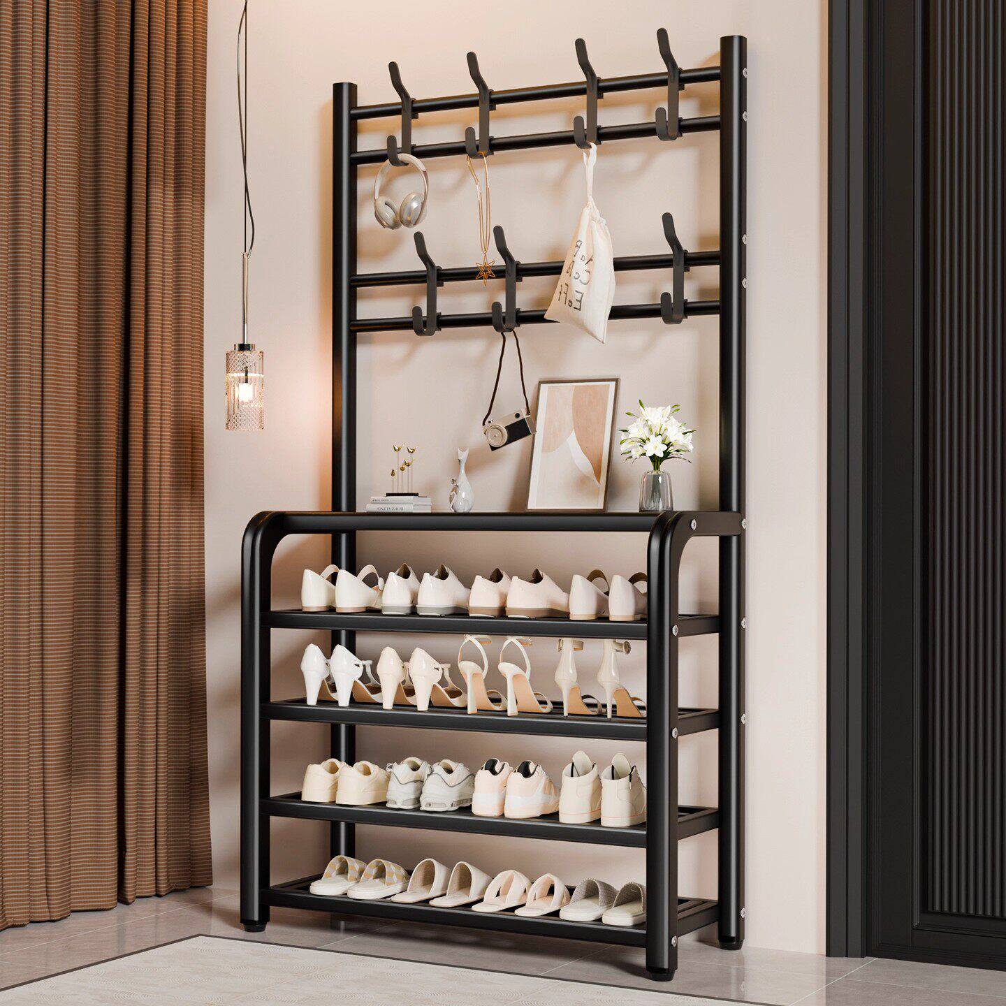家用钢制鞋架门口落地多层铁艺置物架入户简易收纳架防潮玄关鞋柜