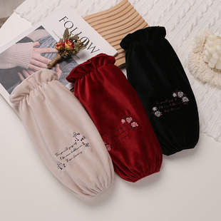 枫棉袖套女秋冬长款2025新款韩版可爱套袖办公室冬季红色黑色防脏