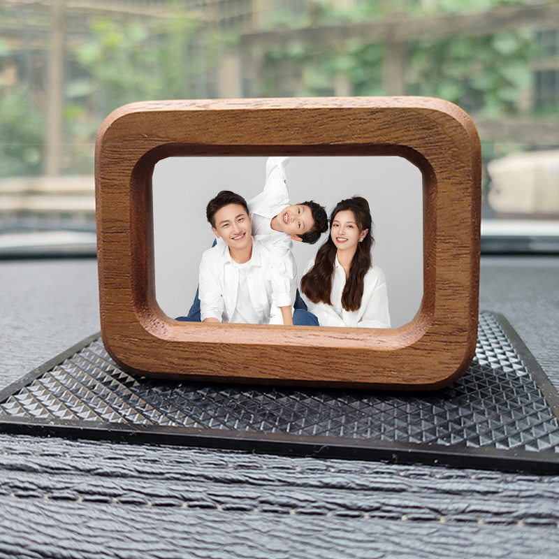 实木车载书法自愈相框亲子情侣家庭照迷你小摆件免费洗照片装裱