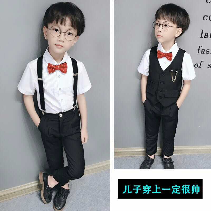 儿童礼服2022新款背带裤套装中小童马甲韩版修身钢琴演出走秀合唱