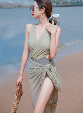 新款泳衣女连体平角保守遮肚比基尼bikini简约时尚高级感温泉泳装