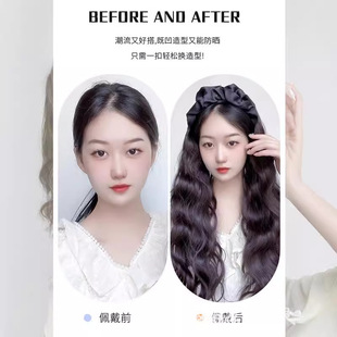 假发女长发高颅顶褶皱发箍假发一体女网红夏显脸小头箍卷发全头套