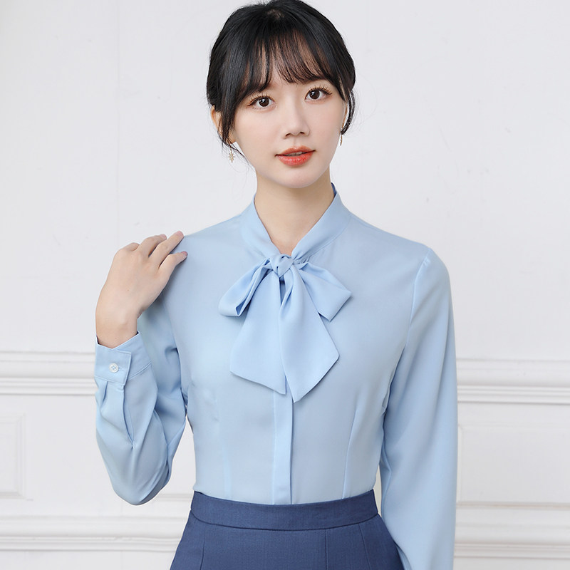 宝马领创4s店春夏新款女长袖修身衬衫工作服蓝色衬衣职业装雪纺