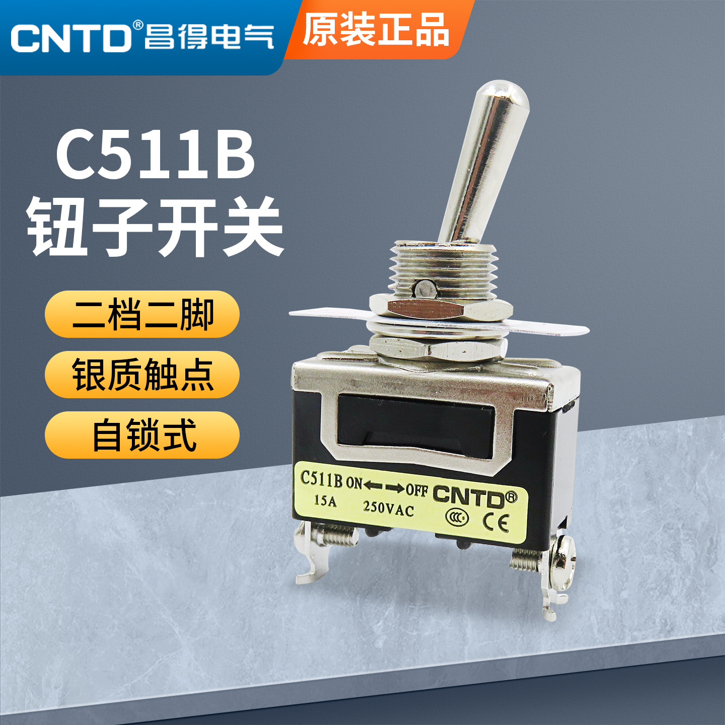 CNTD昌得钮子开关C511B二脚二档开关自锁式 1021钮子拨档开关