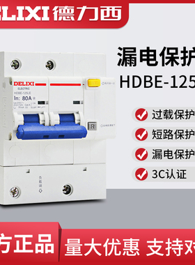 德力西断路器HDBE-125LE大功率1//3P+N100A漏保空开带漏电保护总